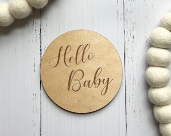 Hello Baby Announcement Token | Laser Engraved Disc