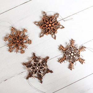 Wooden Snowflake Ornaments - Set of 4