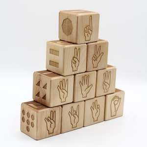 Wood Number Block Set with American Sign Language