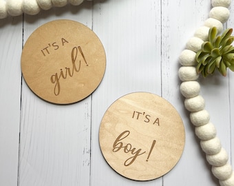 Gender Reveal Tokens | Pregnancy Announcement Wooden Discs