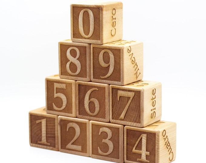Wood Number Block Set with Spanish