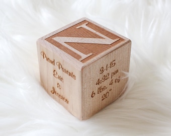 Personalized Wood Baby Birth Block