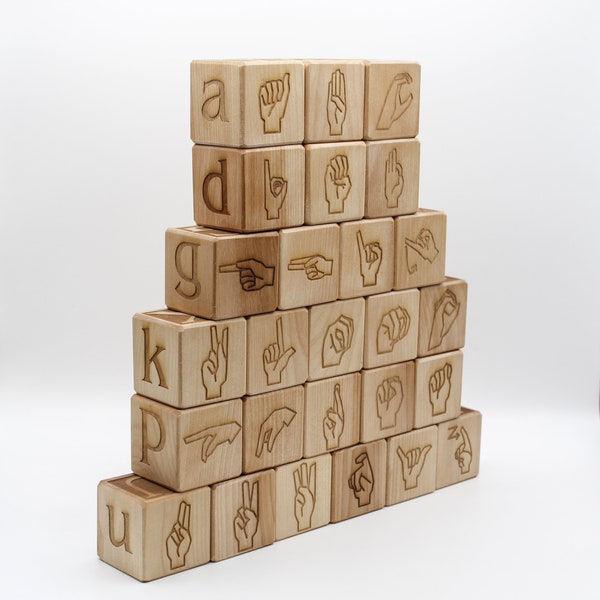 Wood Alphabet Block Set with American Sign Language