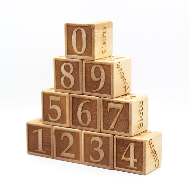 Wood Number Block Set With Spanish Etsy