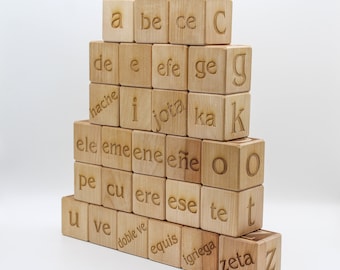 Wood Alphabet Block Set with Spanish