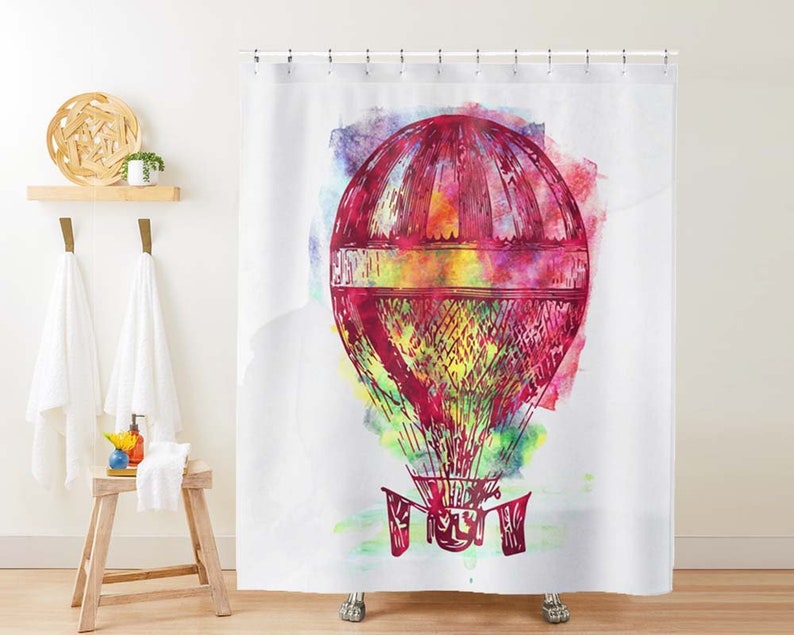 Hot air balloon shower curtain Bathroom decor Colorful bath Etsy