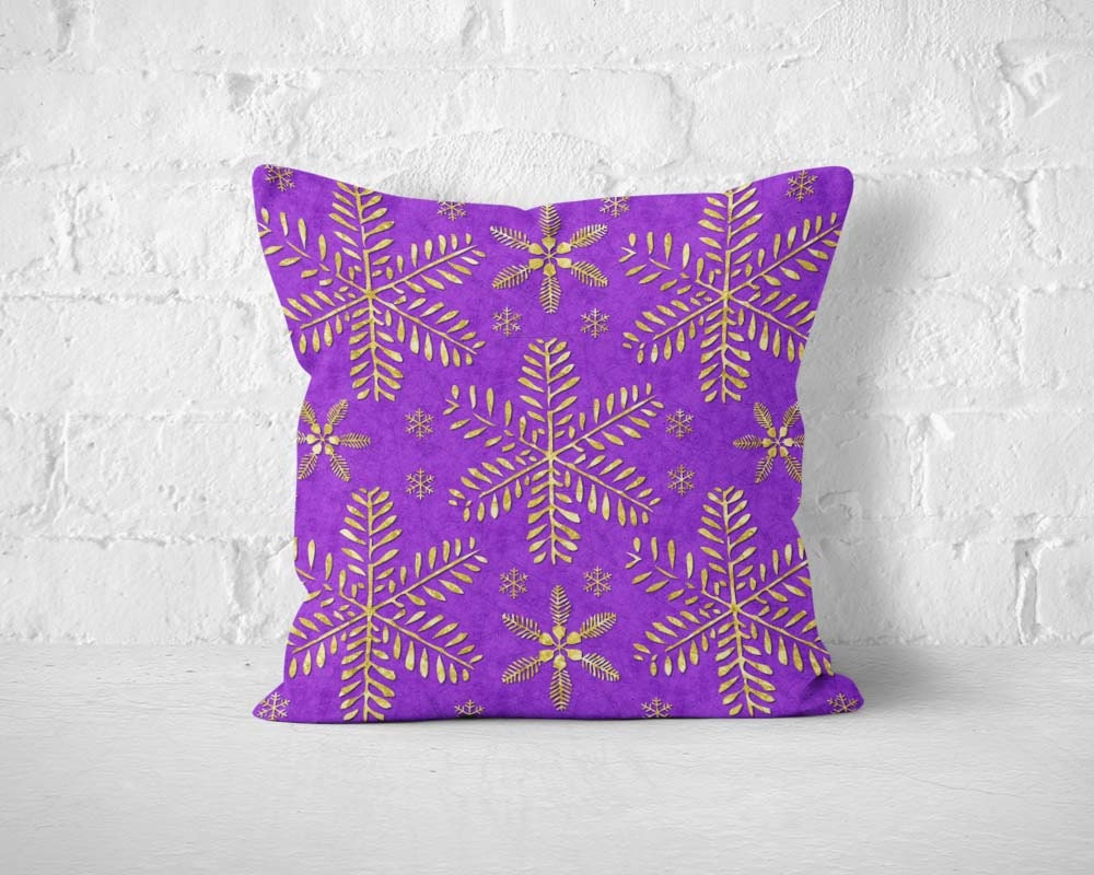 Purple throw pillow Gold snowflakes Pillow Accent Pillow Etsy