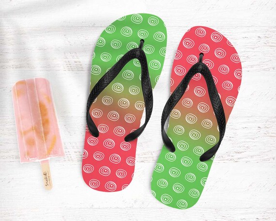 red and green flip flops
