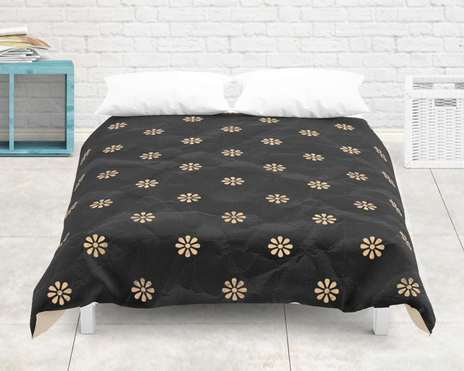 Black and yellow floral duvet Cover Bohemian bedding Rustic Etsy