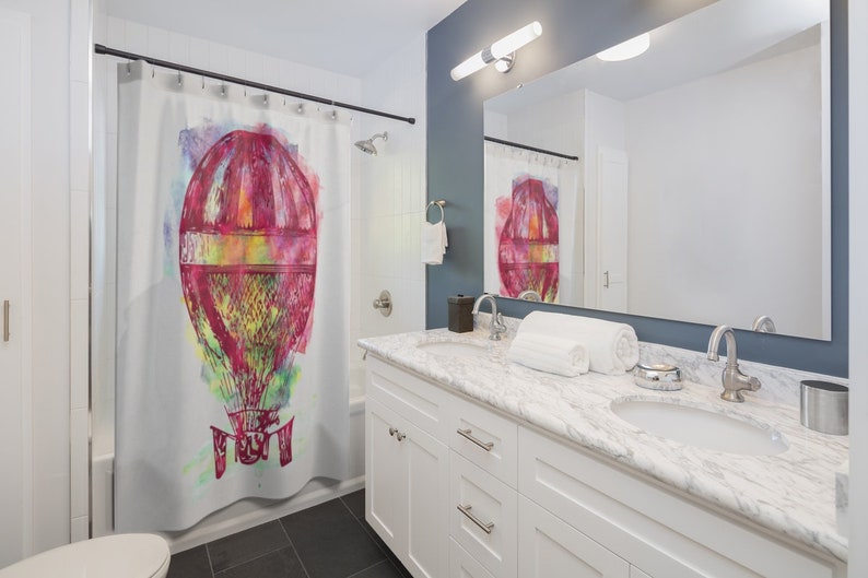 Hot air balloon shower curtain Bathroom decor Colorful bath Etsy