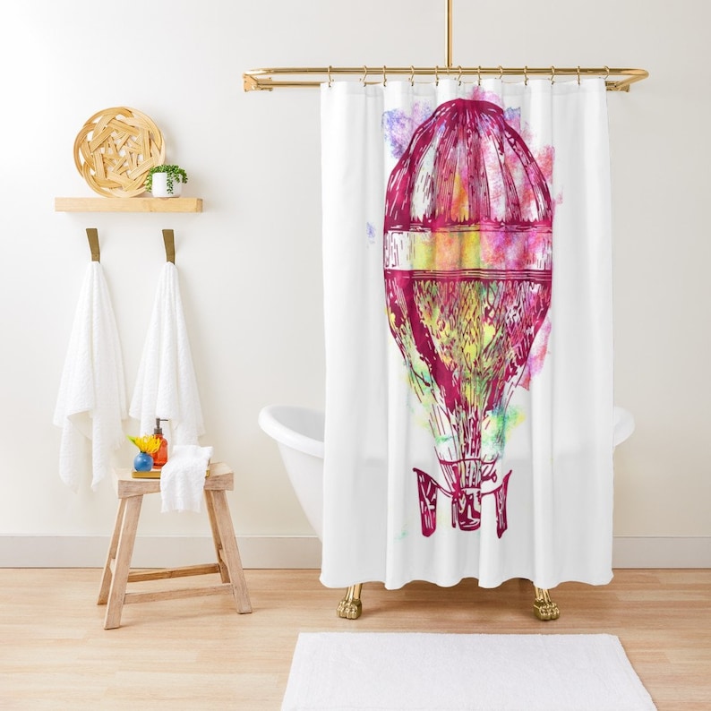 Hot air balloon shower curtain Bathroom decor Colorful bath Etsy