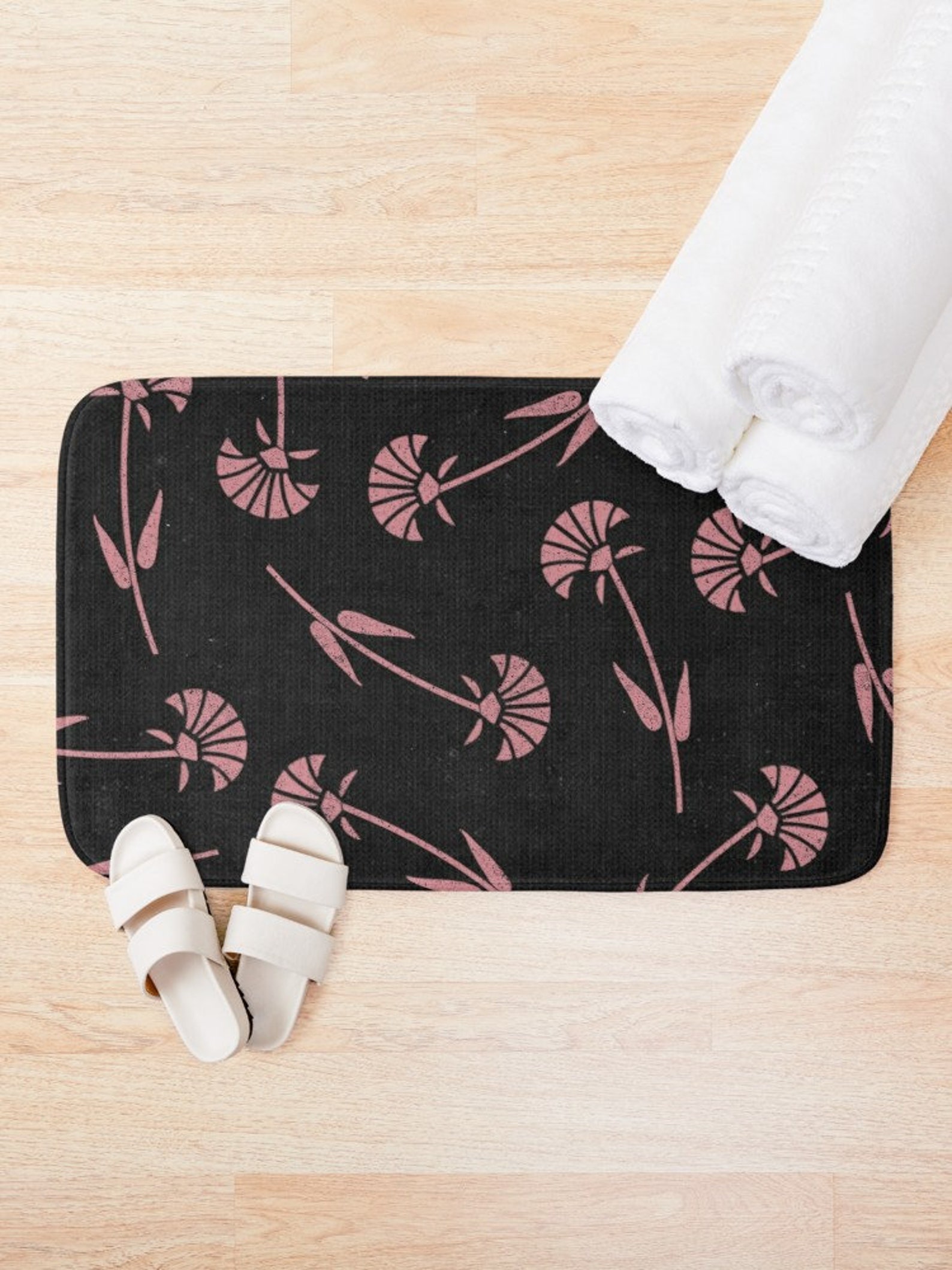 Black and Pink Floral Bath Mat Botanical Home Decor Gdp0141 Etsy