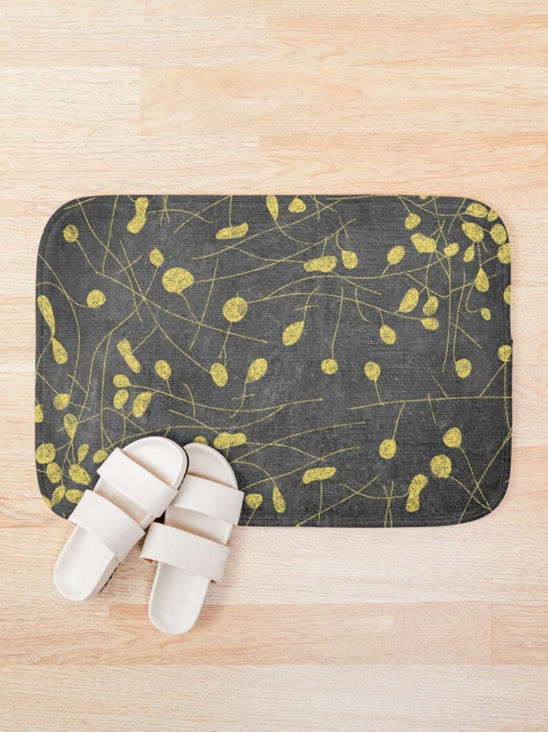 Black and Yellow Floral Bath Mat Modern Home Decor Gdp0145 Etsy