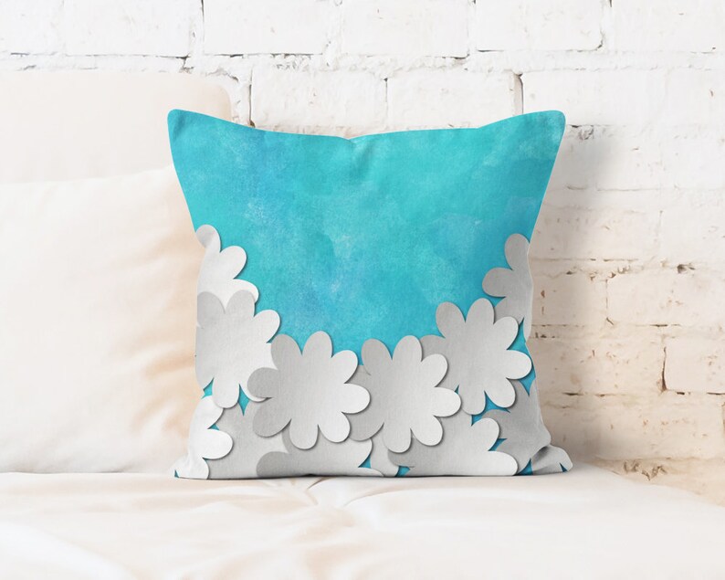 Blue Floral Throw Pillow Decorative Pillow Flowers Pillow Etsy