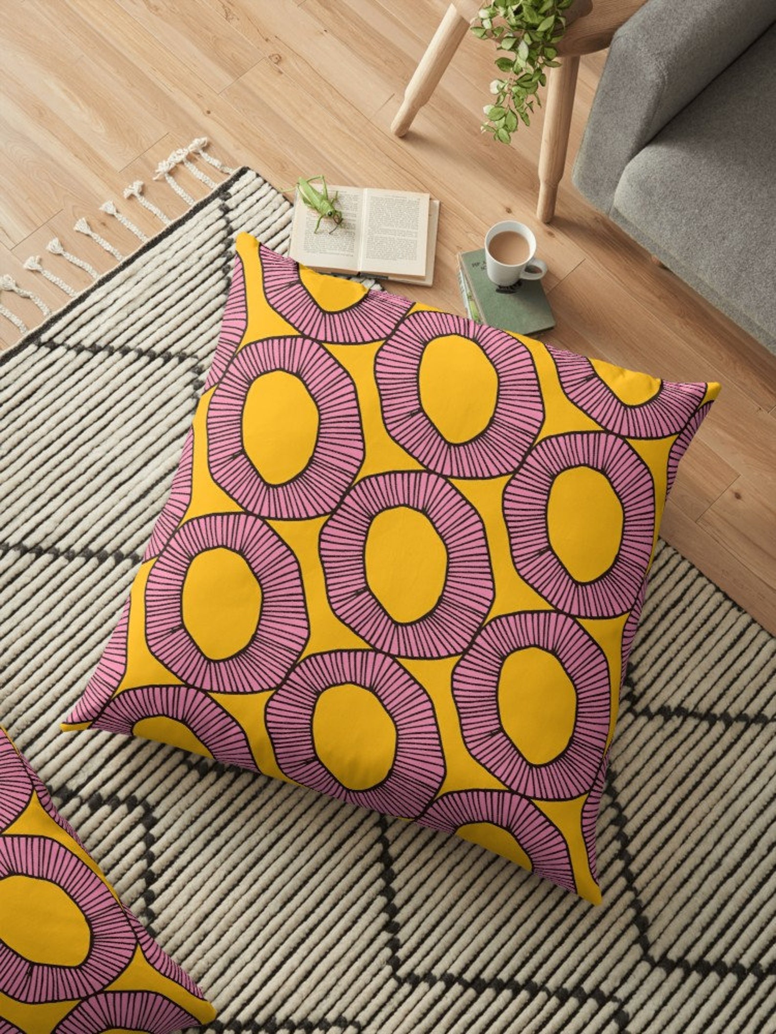 Yellow and pink decorative pillow Bold pattern pillows Etsy