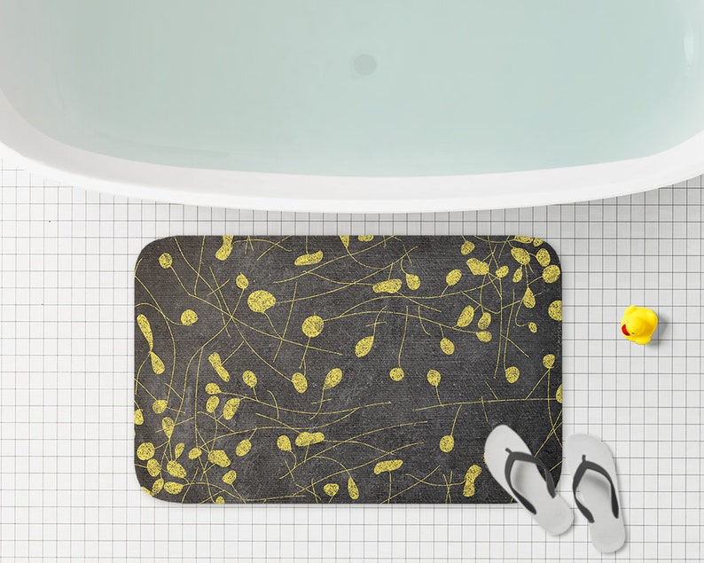 Black and Yellow Floral Bath Mat Modern Home Decor Gdp0145 Etsy