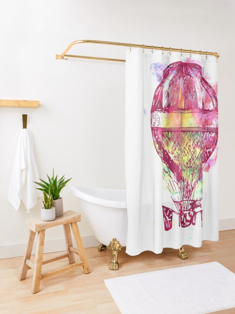 Hot air balloon shower curtain Bathroom decor Colorful bath Etsy