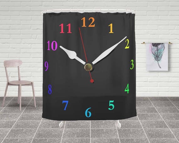 Black Clock Shower Curtain Bathroom Decor Black Bath Etsy