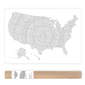 Poster à colorier de carte des Etats-Unis, grand mandala de carte de voyage des Etats-Unis, carte des Etats-Unis à colorier, page géante à colorier de carte des Etats-Unis, carte d'état des ventes carte