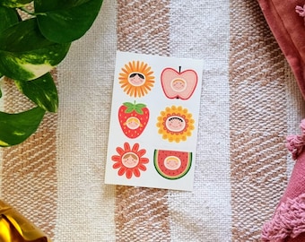Temporary Tattoos Illustrated with Flower and Fruit Faces, Colorful Fake Tattoos for Kids and Adults, Dermatologically Tested Safe Tattoos