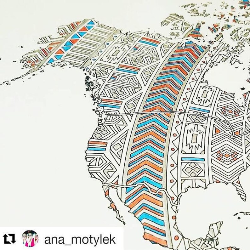 World Map Poster, Coloring Travel Map of the World, Adult Coloring Travel Map, Mandala World Map Wall Art, Mandala Coloring World Map Poster image 5