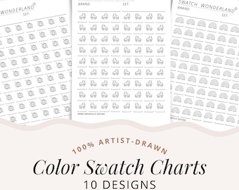 Nuanciers imprimables pour crayons, marqueurs et fournitures artistiques, 10 pages avec 72 nuanciers vierges, palette de bricolage pour livres à colorier