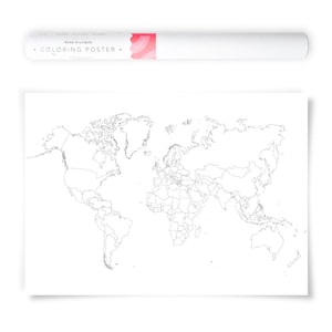 Weltkarte Wandkunst, große Weltkarte, Schwarz Weiß Wandbild, Weltkarte zum Ausmalen, Politische Weltkarte Poster