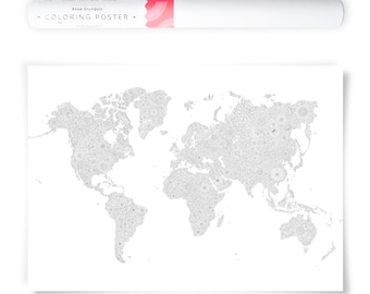 Mapa-múndi grande para colorir com estampa de flores, perfeito para viagens, mapas de vendas ou decoração de parede DIY - 50 x 70 cm