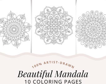 Mandala Coloring Pages Printable, 10 Coloring Page Sheets to Print and Color In, Handdrawn Mandalas Digital Coloring Book, Adult Coloring