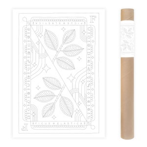 Rubber Plant Large Coloring Poster, Ficus Elastica Houseplant and Playing Card Coloring Page for Coloring Book Lovers