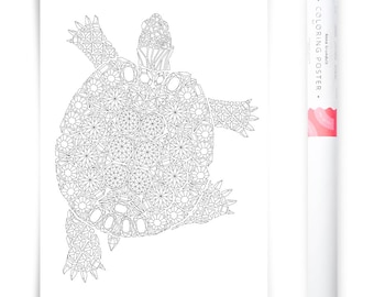 Large Turtle Coloring Page, Adult Coloring Poster, XXL Turtle Coloring Poster, DIY Turtle Wall Art, Gems Pattern Turtle Illustration