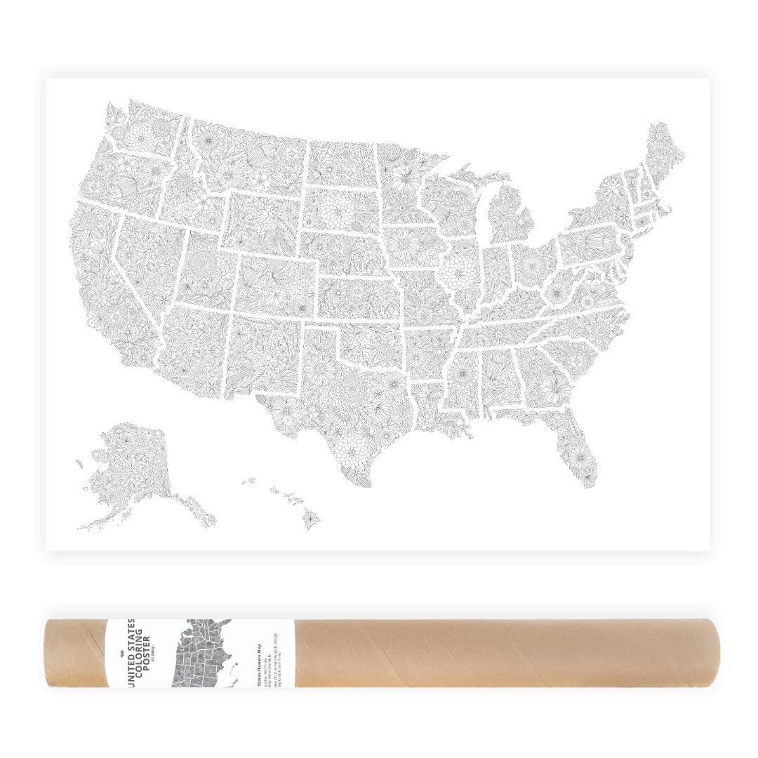 Affiche de Carte Voyage Des États-Unis, Carte États-Unis à Colorier, Affiche Coloriage Page La États