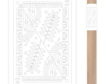 ZZ Plant Large Coloring Poster, Zamioculcas Zamiifolia Houseplant and Playing Card Design for Coloring Book Lovers