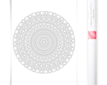 Large Mandala Coloring Pages, Gems Mandala Coloring Poster, Illustrated Crystals and Gems to Color In, Coloring Book Poster Art Print