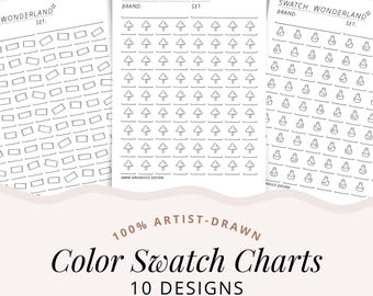 Nuanciers imprimables pour crayons, marqueurs et fournitures artistiques, 10 pages avec 72 nuanciers vierges, palette de bricolage pour livres à colorier