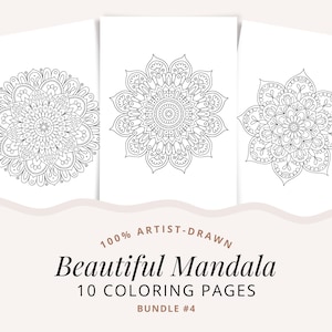 Mandala Coloring Pages Bundle, Printable Mandala Coloring Sheets, 10 Artist-Drawn Mandalas, Easy Adult Coloring Book Digital Download