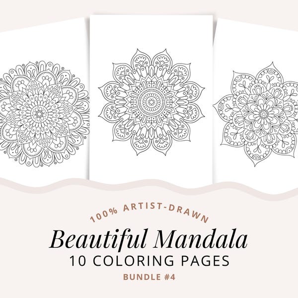 Bundel mandala kleurplaten, afdrukbare mandala kleurplaten, 10 door kunstenaars getekende mandala's, eenvoudig kleurboek voor volwassenen digitale download