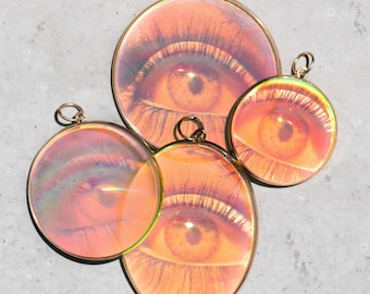 Gold Hologram Eye Pendants