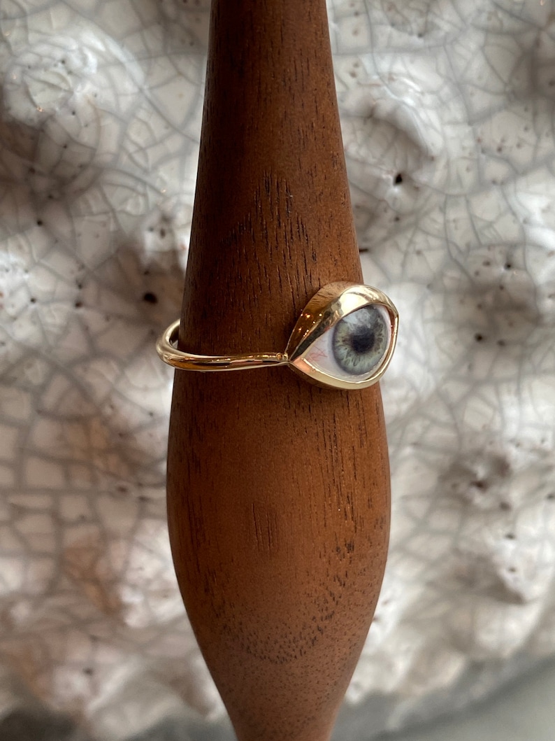 MINI Size 8 14k gold solid MINI light blue Eye ring