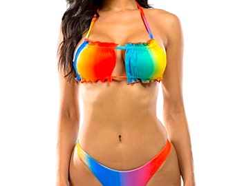 Conjunto de bikini con tanga Rainbow Festival Disco Limonada Natación Orgullo Celebración LGBTQ