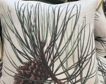 Maine Balsam Sachet: Mugo Pine Cone Print Linen Pillow (5x5)