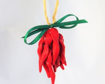 Chile Ristra Christmas Tree Ornament Handmade Mini Red Chili Peppers Porcelain Clay Southwest New Mexico Gifts Style 2 1/4" Festive Holiday