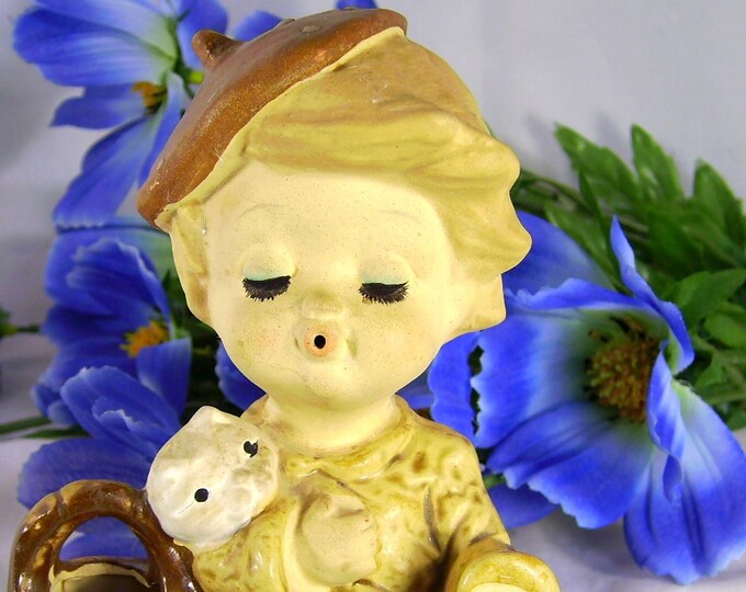 Made in Japan Figurines Vintage UCTCI Rare Whistling Boy With Cat and