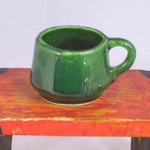 Vintage Miniature Doll Cup Mug Green Glaze Porcelain Molded 1 3/8&quot; Small Retro Toy Size Shabby Decor Mini