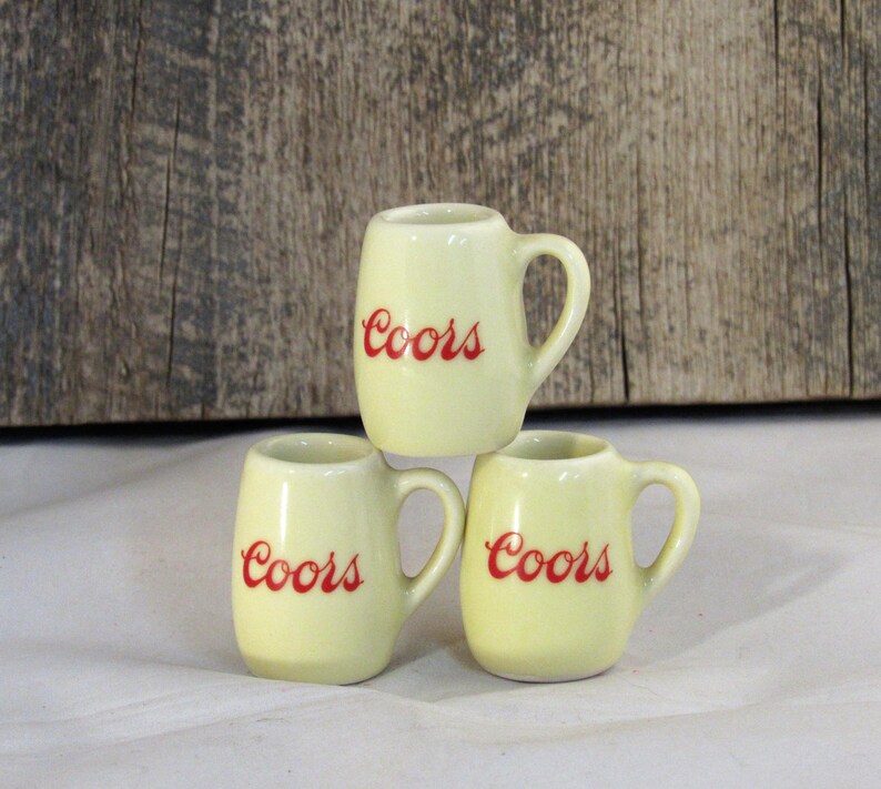 One Vintage Coors Beer Miniature Mug Stein Red Advertising Logo 1.5 Small Glazed Ceramic Porcelain Adolph Coors Company Gifts for Him Her