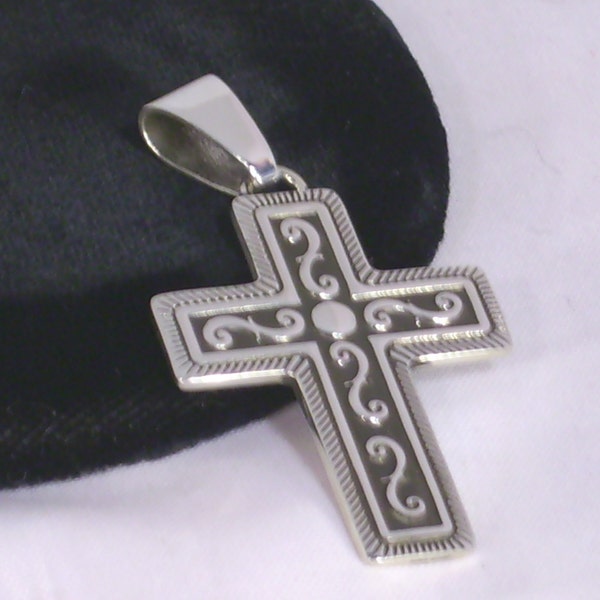 Vintage Sterling Silver Cross New 925 Southwest Necklace Pendant Spanish Motif  2" Spiritual Christian Christmas Anniversary Gifts for Her