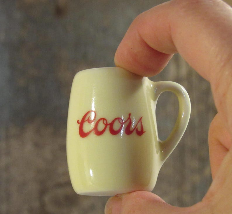 One Vintage Coors Beer Miniature Mug Stein Red Advertising Logo 1.5 Small Glazed Ceramic Porcelain Adolph Coors Company Gifts for Him Her