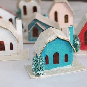 Pretty Vintage Putz MCM Cardboard Christmas Village White