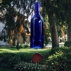Blue Wine Bottle Wind Chime Blue Bordeaux image 3