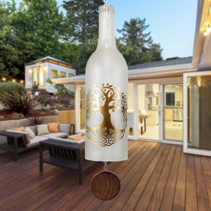 Glass Tree of Life Wine Bottle Wind Chime image 1